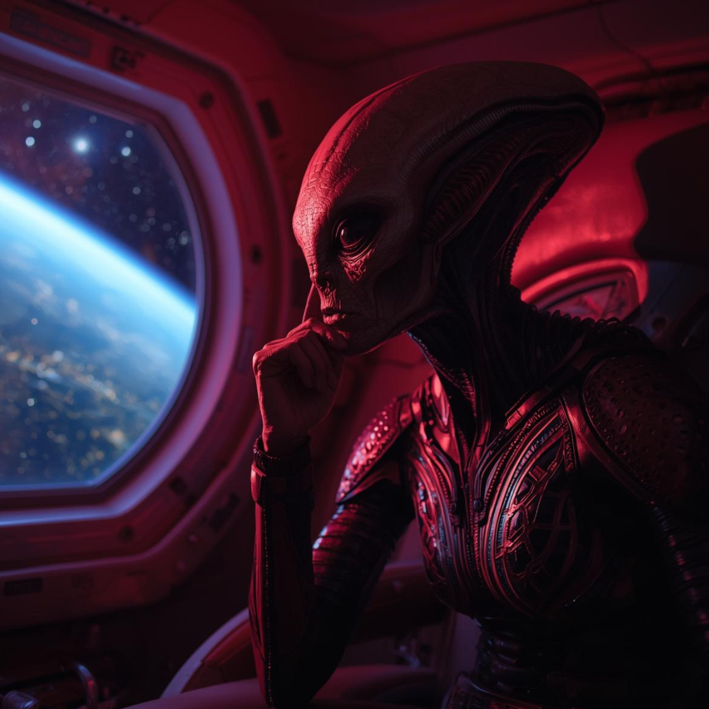 ET extraterrestre refletindo sobre a terra