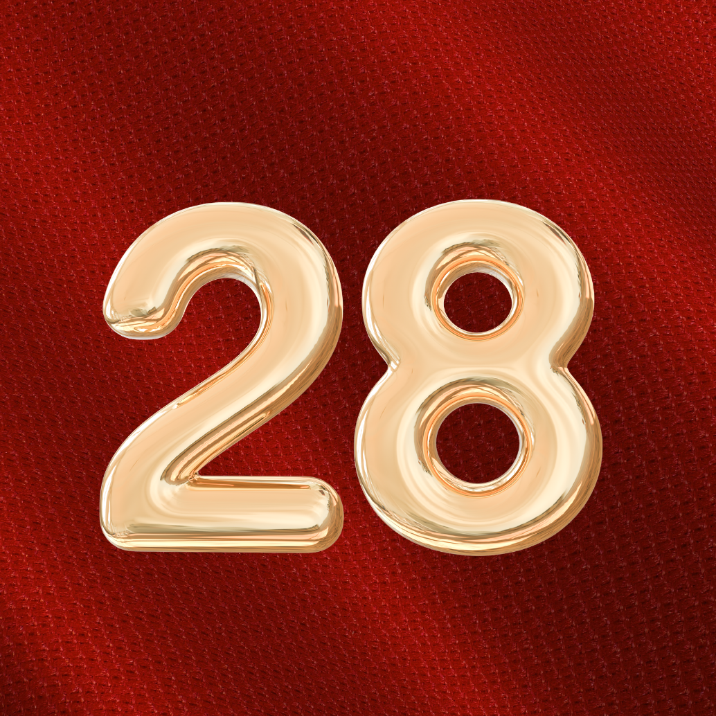 numero 28 esta sobre o pano vermelho
